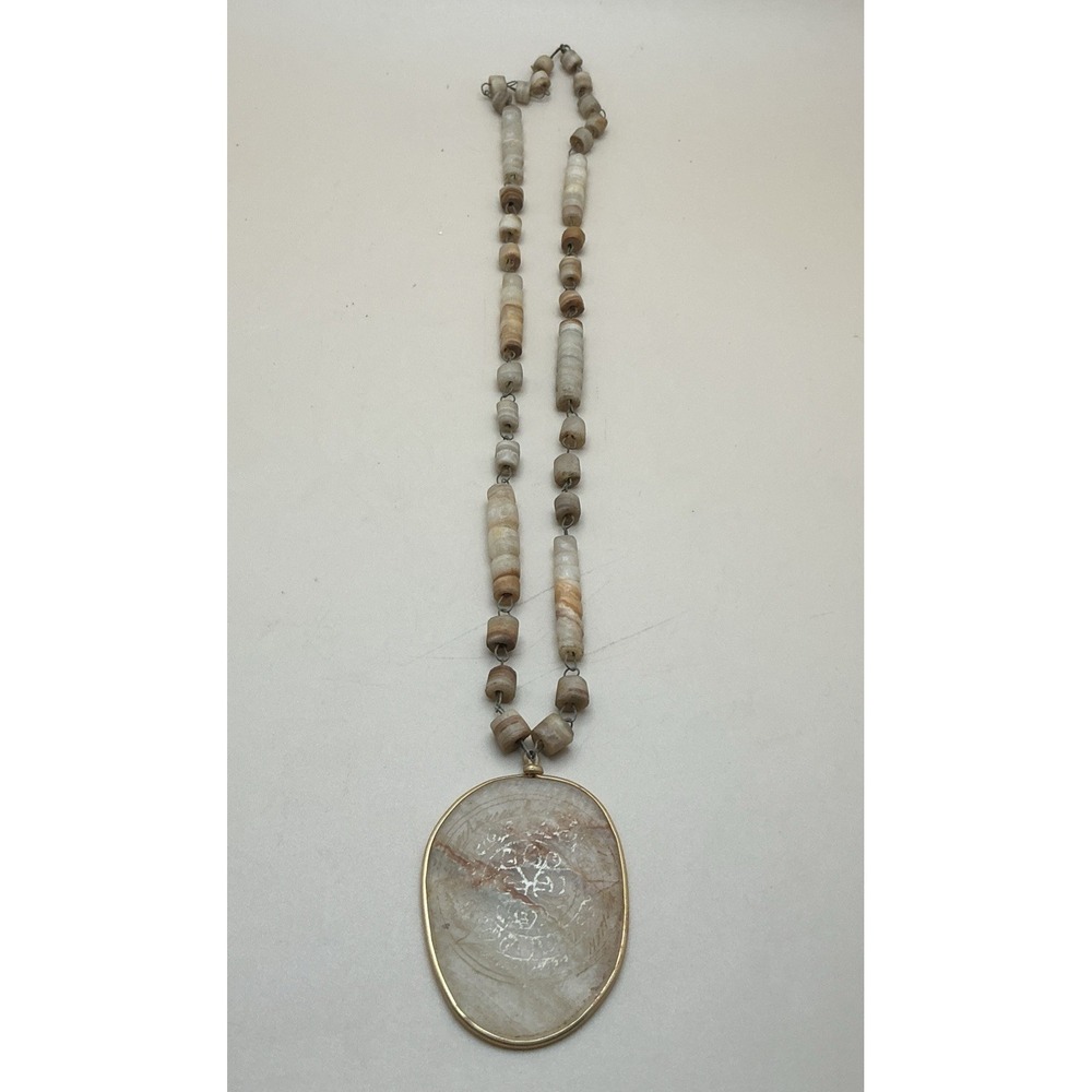 Vintage Mayan Etched Agate‎ Calendar 13" Necklace